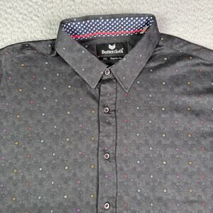 Buttercloth Shirt Mens 2XL Black Honeycomb Geometric Short Sleeve Button Up